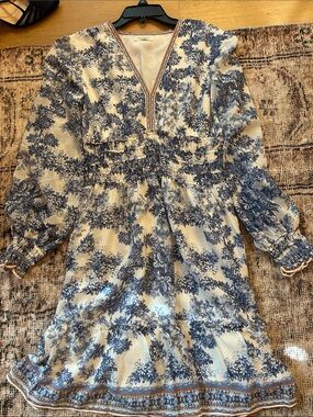 Max Studio Blue Floral Smocked Waist Dress